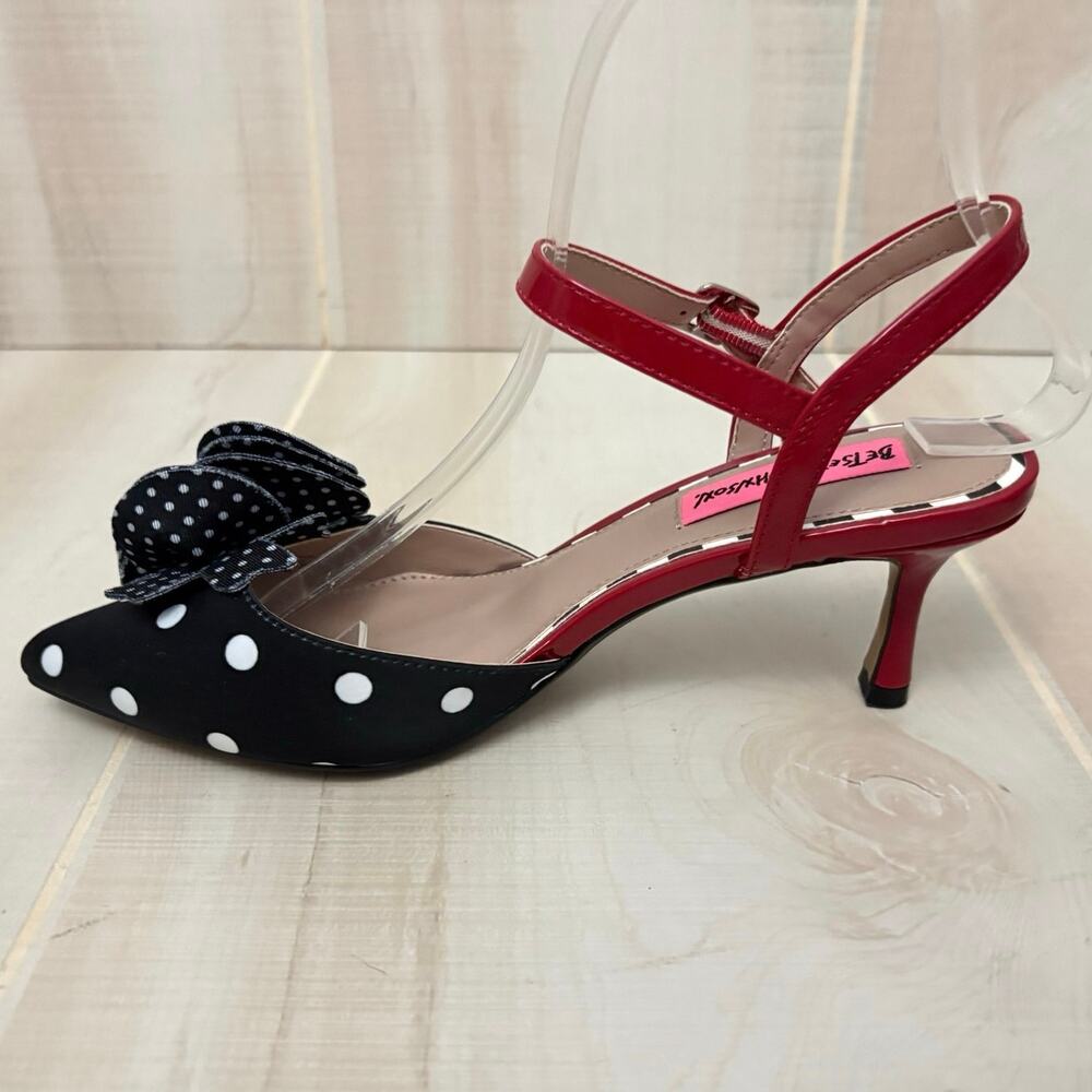Betsey Johnson Neena Polka Dot Floral Ankle Strap Heels Sz 6.5 Pinup Rockabilly - Picture 3 of 11
